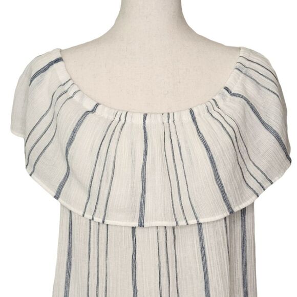 Vintage America Blues Off White & Blue Striped Two Way Neckline Blouse Size XL - Picture 4 of 9